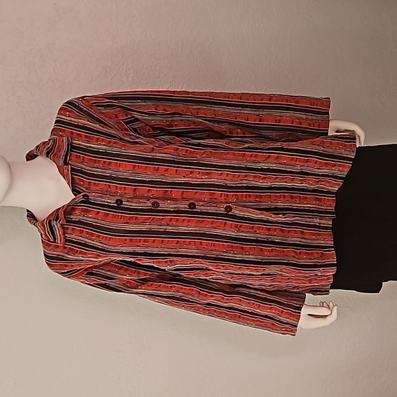 VTG CAROL TURNER Red Striped Lightweight Linen Button Down Shacket Shirt - Picture 3 of 8